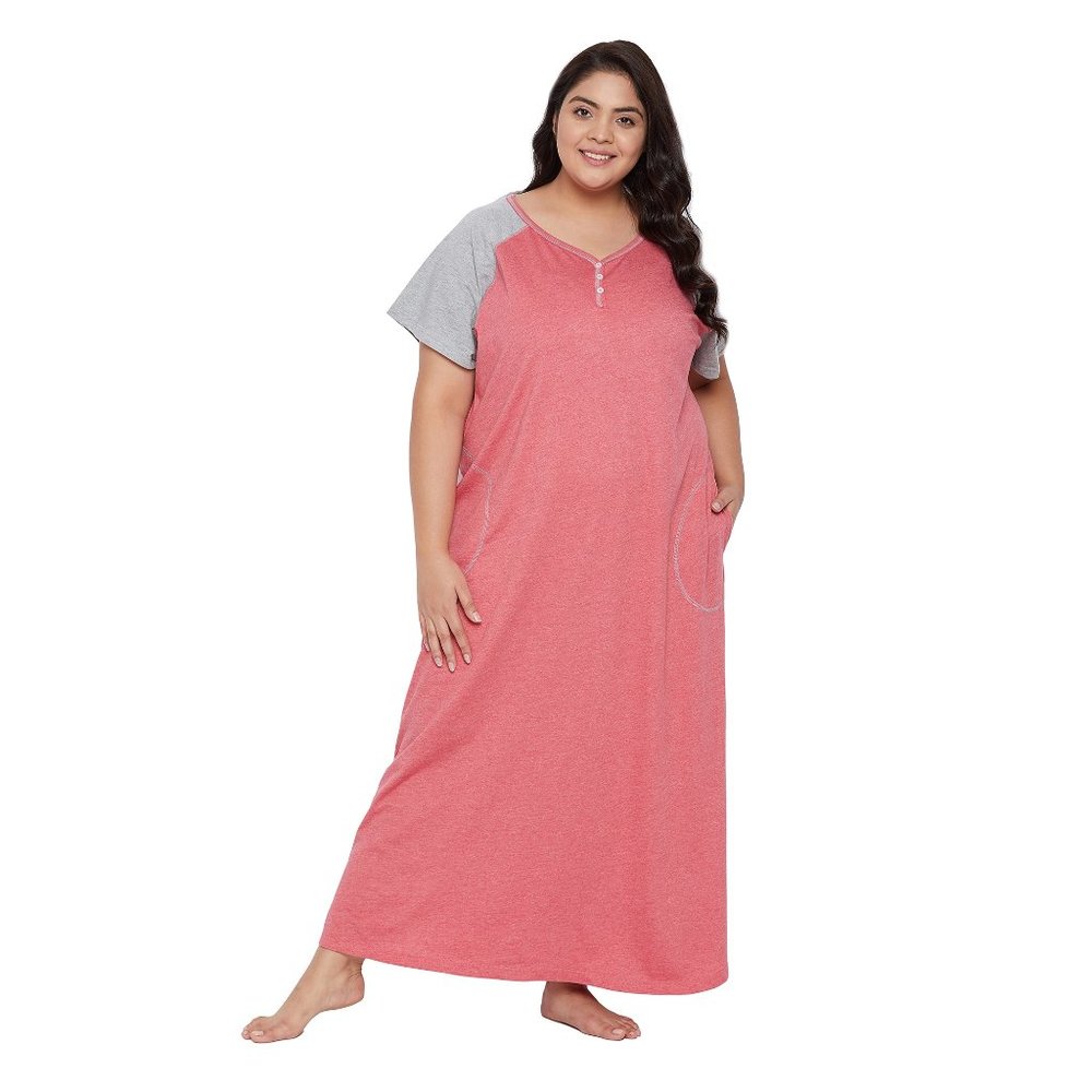 Gypsie blu Women Cotton Nighty Lounge Dress Comfortable Maxi Dresses with Sleeve
